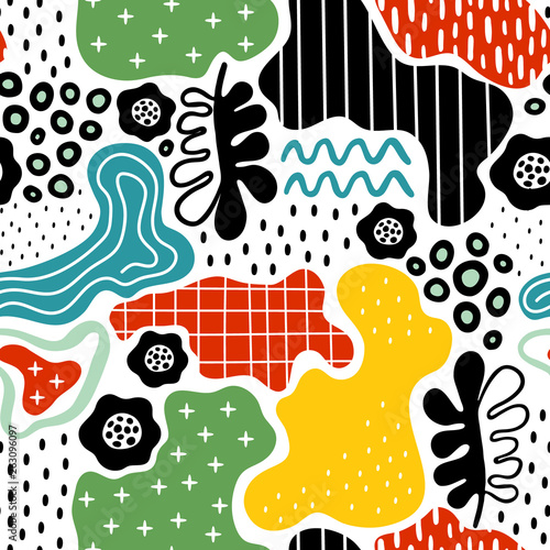 Creative seamless pattern with hand drawn textures.
