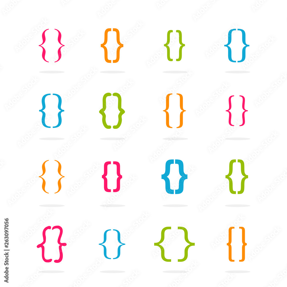 Bracket curly. Set of bracket form with various colors. Vector Bracket curly. Set of bracket form with various colors. Vector