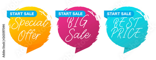 Abstract design. Special offer and best price, big sale text. Modern banner set. Grange style form with various colors. Vector