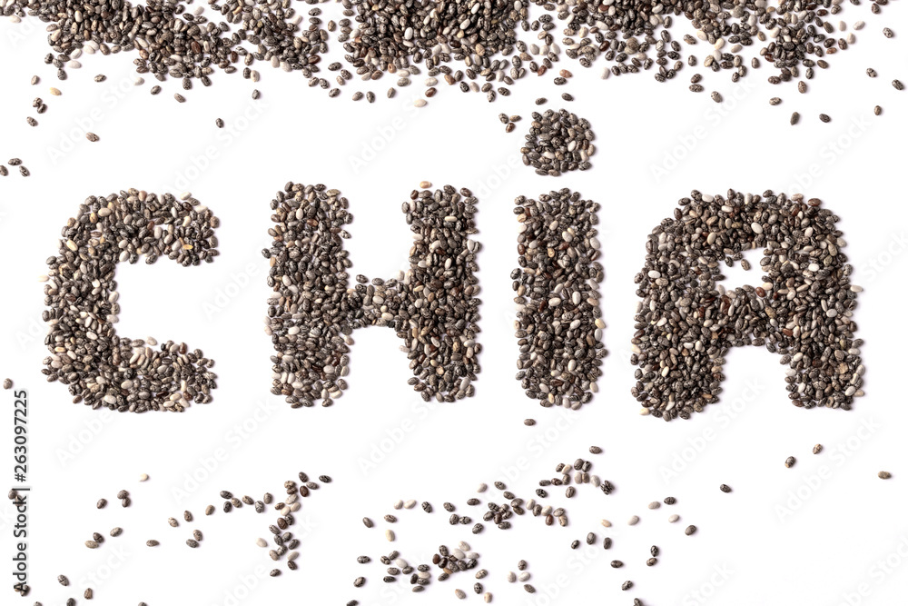 Chia seeds in the form of the word CHIA. Chia seeds in the form of the word CHIA.