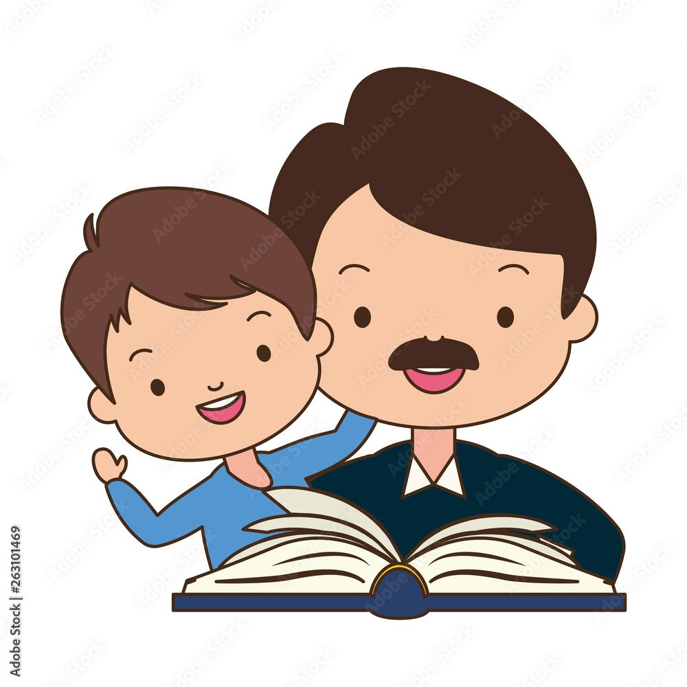 father son with book