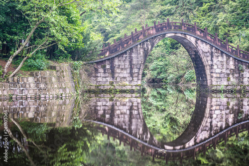 reflejo de un puente en un estanque