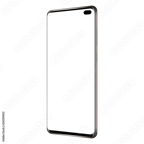 New modern frameless mobile phone mock up with blank screen - side perspective view. Vector illustration