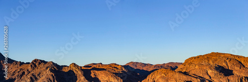 Egypt. Mount Sinai in the morning at sunrise. (Mount Horeb, Gabal Musa, Moses Mount). Pilgrimage place and famous touristic destination.