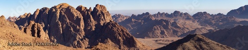 Egypt. Mount Sinai in the morning at sunrise. (Mount Horeb, Gabal Musa, Moses Mount). Pilgrimage place and famous touristic destination.