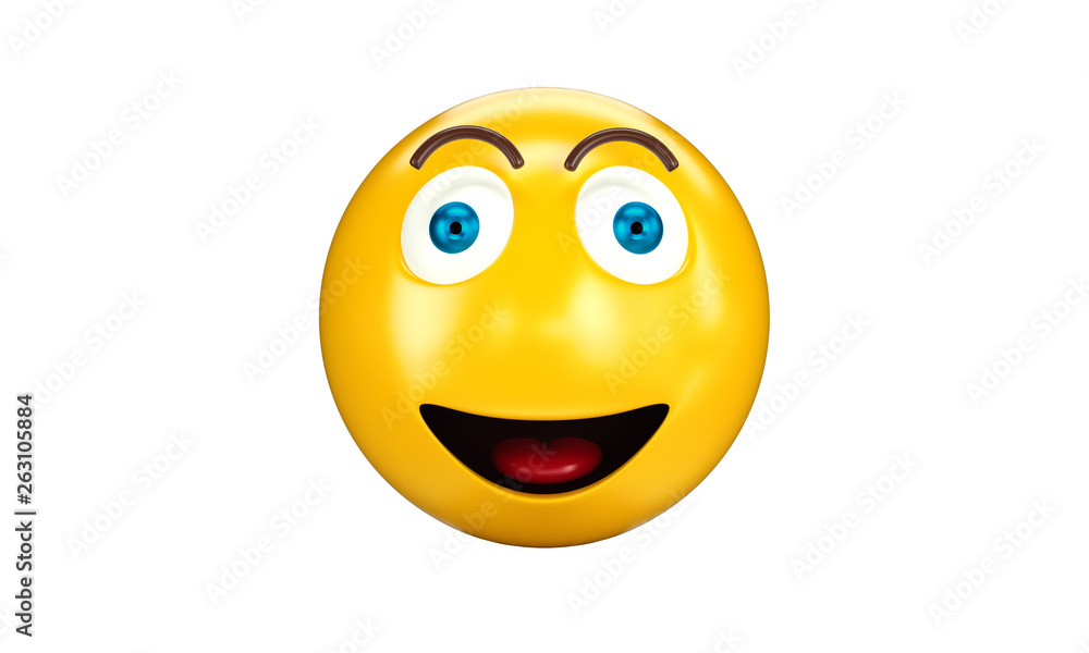 Yellow happy emoji on white isolated background, 3d illustration Yellow happy emoji on white isolated background, 3d illustration
