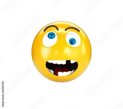 Yellow beaten up emoji on white isolated background, 3d illustration