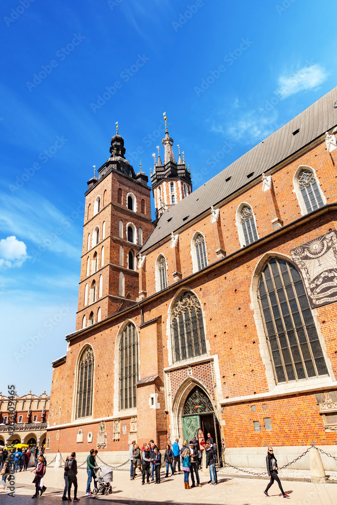 Krakow - Poland's historic center, a city with ancient architecture. St. Mary's Basilica