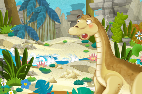 cartoon scene with dinosaur apatosaurus diplodocus in the jungle - illustration for children © honeyflavour