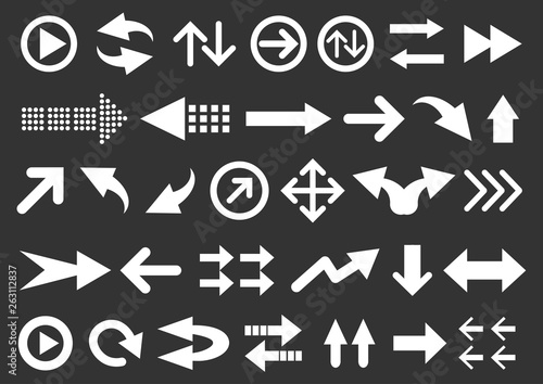 Vector set of arrow shapes isolated on black.