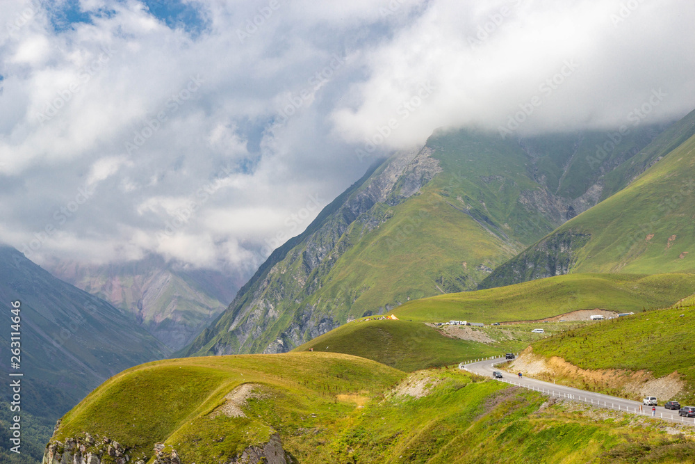 Fototapeta premium View of Caucasus mountains along Georgian Military Road, Republic of Georgia