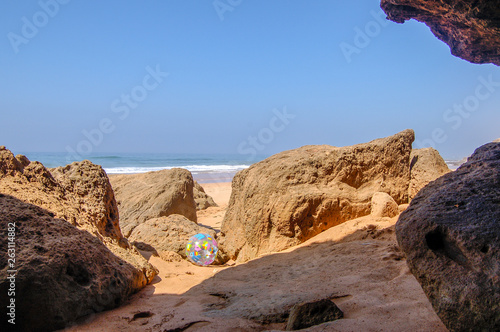 beach ball and rocks