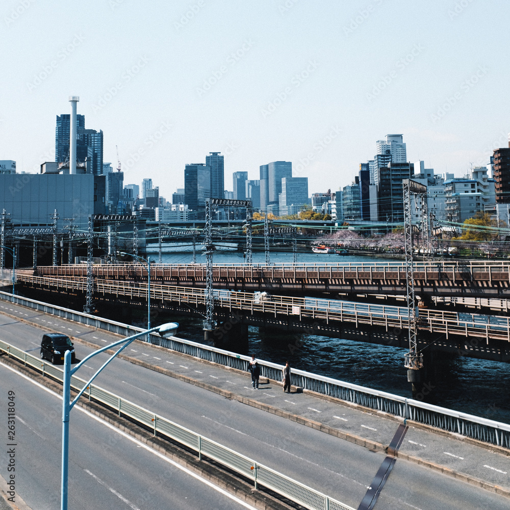 Fototapeta premium A Bridge over an river in Osaka close to the castle