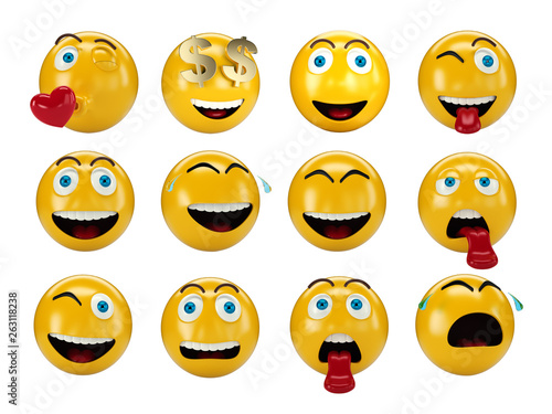 Set of realistic emoji, 3d illustration icons. Emotions, emoticons. Isolated on white background 