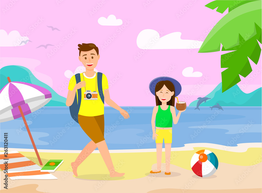 Summer Vacation on Tropical Island Illustration