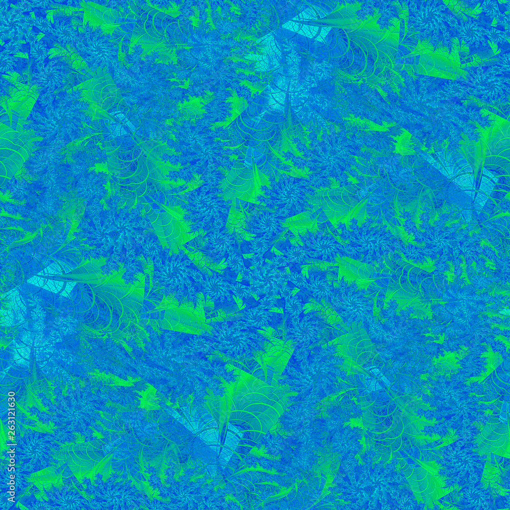 Seamless abstract pattern. Fractal abstract blue flowers snowflakes