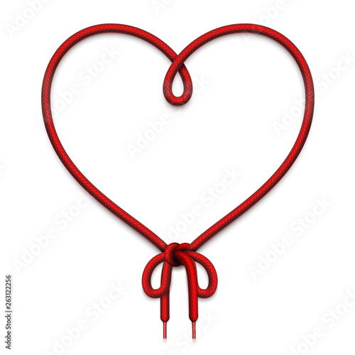 Heart frame made of loop of lacing with bowknot. Vector template illustration.