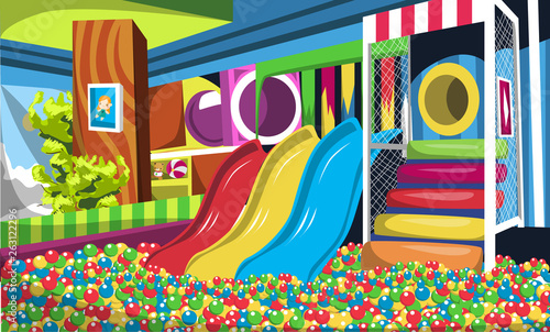 Clean Kids Playground with Ball Pit, Slides, Stairs and Tunnels, Fun for Children for Vector Interior Design Ideas