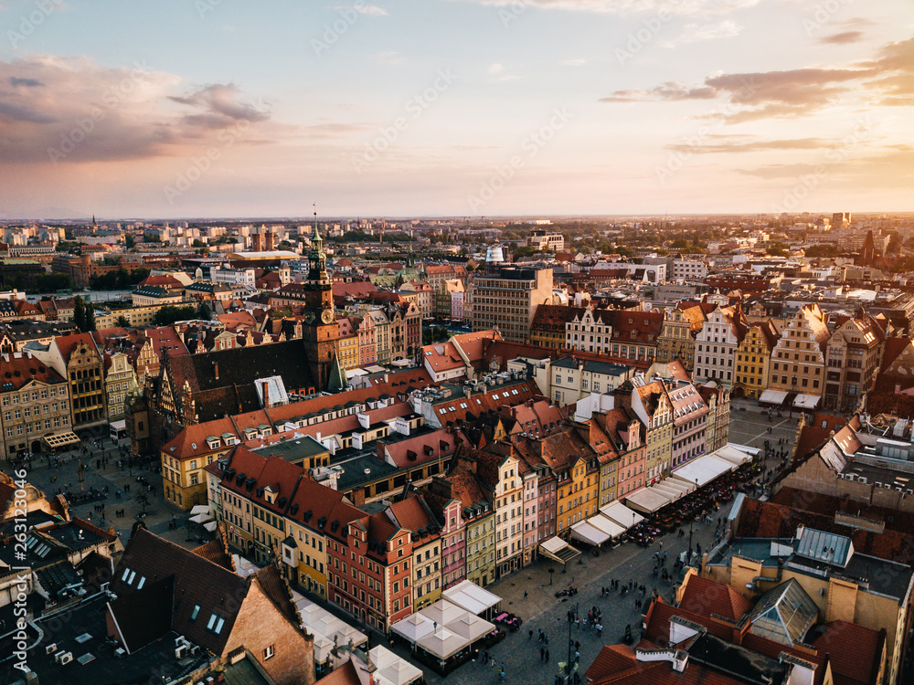 Wrocław Rynek Panorama z powietrza - obrazy, fototapety, plakaty 