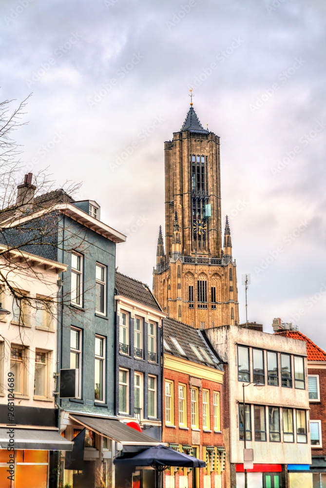 Fototapeta premium Traditional houses and St. Eusebius church in Arnhem, Netherlands