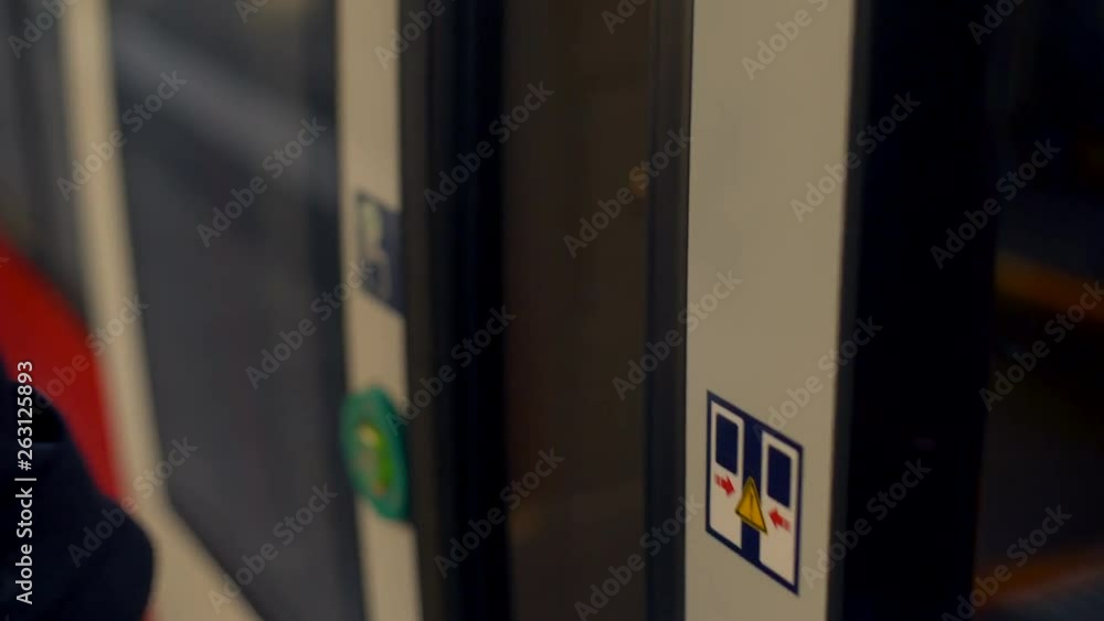 Woman checking destination point on phone and entering train, online ticket app Woman checking destination point on phone and entering train, online ticket app