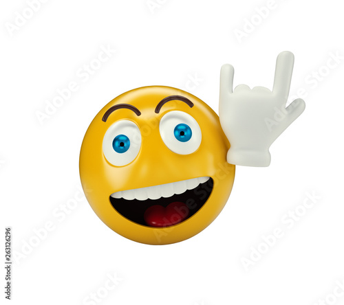Yellow rock n roll Emoji on white isolated background, 3d illustration