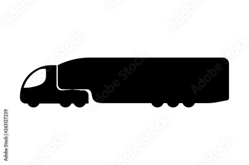 The truck of the future. Truck tractor with semi-trailer. Black silhouette. Vector drawing. Isolated object on white background. Isolate.