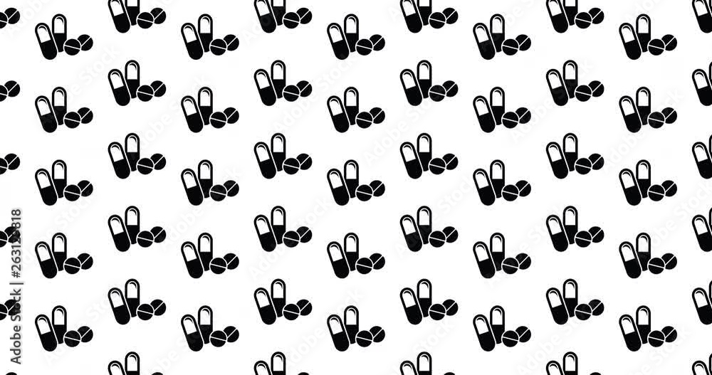 Pill capsules and tablets healthc & medical themed background clip motion backdrop video in a seamless repeating loop. Black and pills icon pattern background high definition motion video clip Pill capsules and tablets healthc & medical themed background clip motion backdrop video in a seamless repeating loop. Black and pills icon pattern background high definition motion video clip