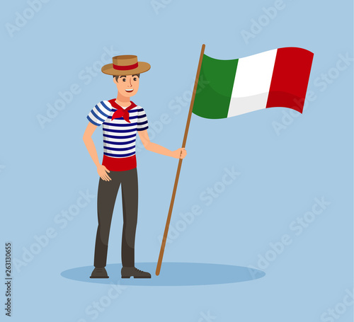 Italian Guy with National Flag Vector Illustration