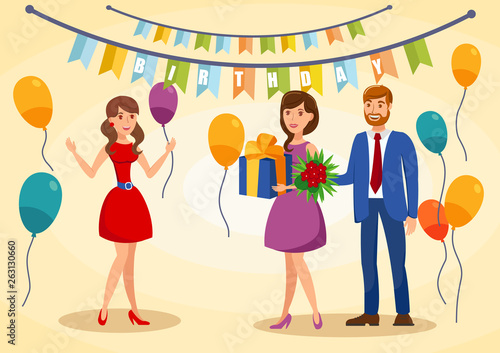 Birthday Greeting Card Flat Vector Illustration