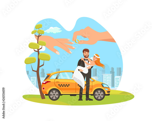 Car Rental for Weeding Flat Cartoon Illustration © Mykola