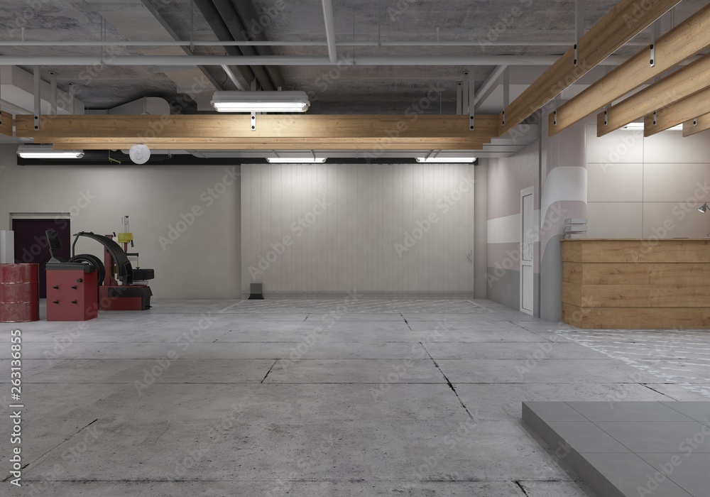 Automotive workshop, service station. 3D render Automotive workshop, service station. 3D render