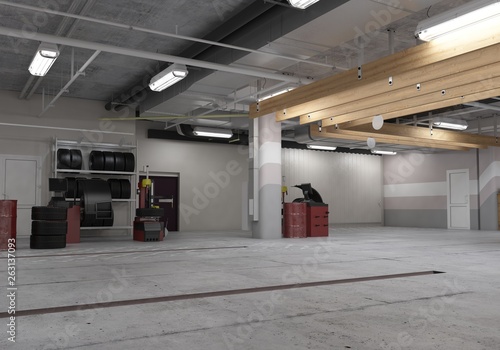 Automotive workshop, service station. 3D render