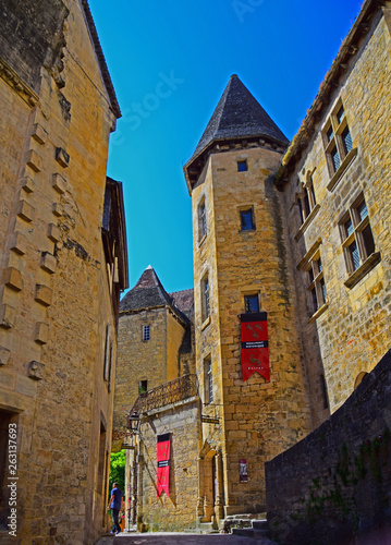 Architecture and street scenes from the beautiful medivale town of Sarlat-la-Caneda in the Dordogne region of France