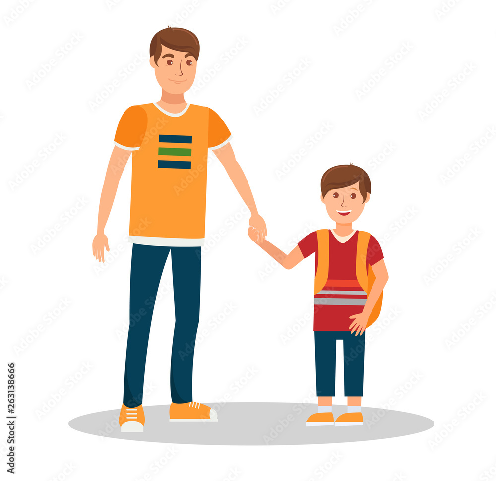 Smiling Father with Son Flat Vector Illustration Smiling Father with Son Flat Vector Illustration