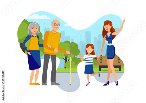 Girls, Senior Couple Flat Vector Illustration