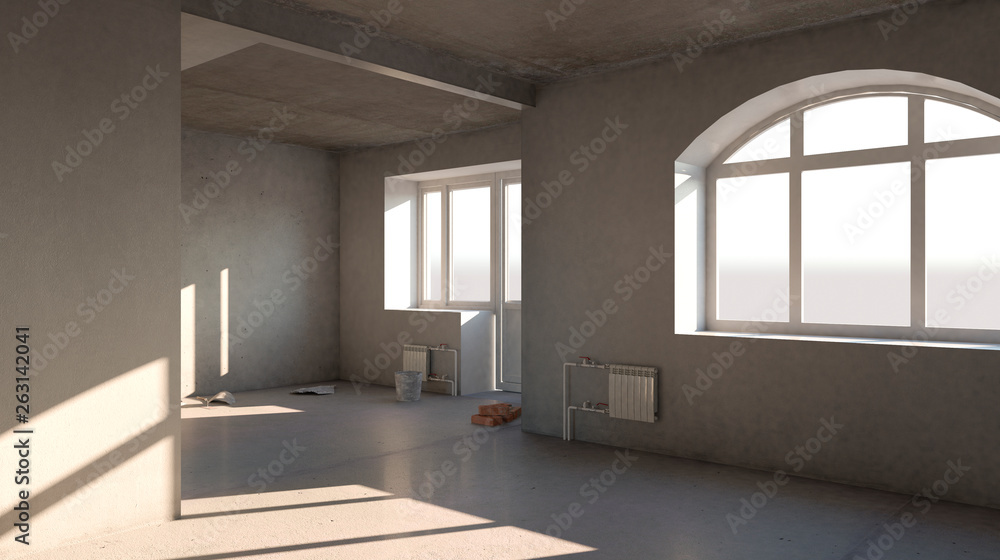 Obraz premium empty room before renovation. 3D render