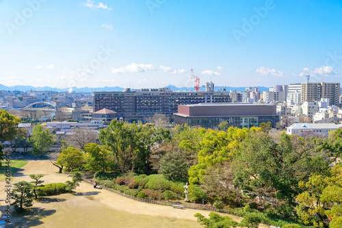 岡山城から南方向の風景（岡山県庁・県立図書館ほか）