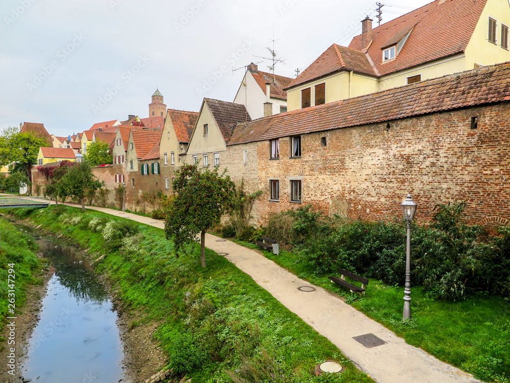 Medieval houses, path and brook, Donauworth Germany