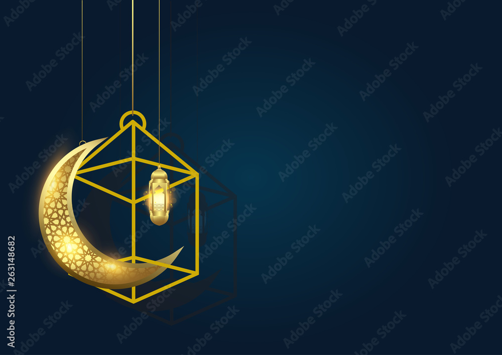 Ramadan kareem background with moon and lantern