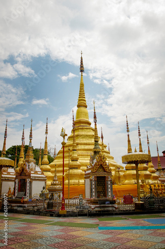Image of golden pagoda is located in the temple in bantak District. Buddhist temple in Thailand. © yod67