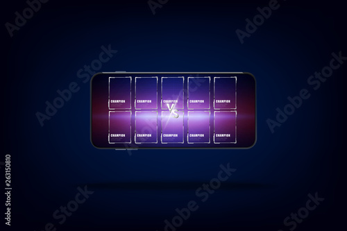 Moba 5vs5 game on smart phones with screen design ideas, vector images eps10