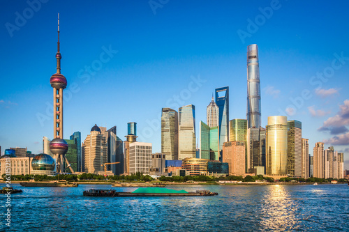 Panorama of the skyline of Shanghai, China, on a sunny day photo