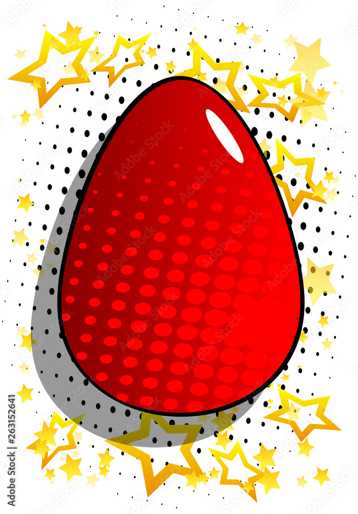 Vector cartoon red Easter egg. Illustrated holiday sign on comic book background. Vector cartoon red Easter egg. Illustrated holiday sign on comic book background.
