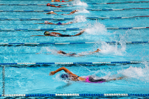 Athletes competing in the swimming pool. photo
