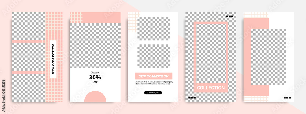 Social media stories layout template. Modern minimal square abstract fluid shape template in pink and peach flat color