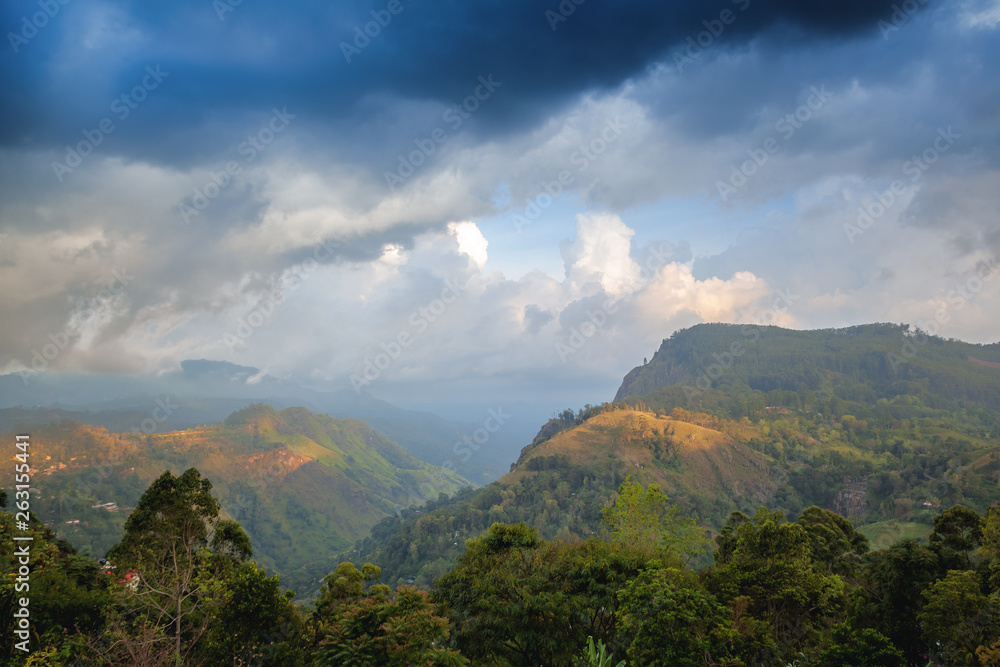 Ella mountain view. Travel to Sri Lanka. Natural beautiful summer landscape.