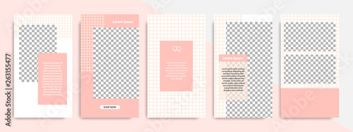 Fototapeta Naklejka Na Ścianę i Meble -  Social media stories layout template. Modern minimal square abstract fluid shape template in pink and peach flat color