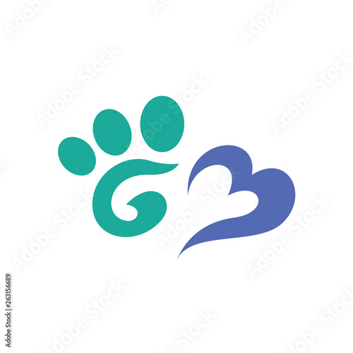 pet care logo, love beside palm, logo design