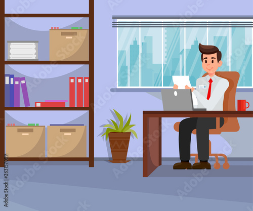 Employer Working in Office Vector illustration
